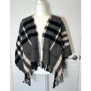 BURBERRY 100% Merino Wool Fringe Cape Poncho